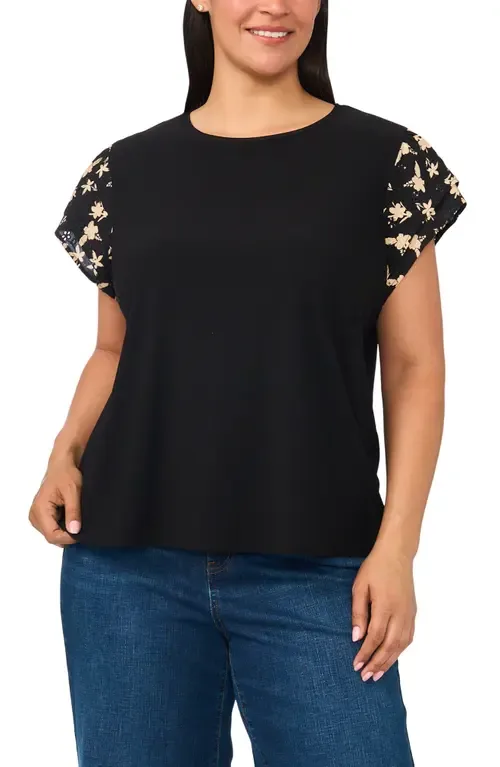 Eyelet Tiered Ruffle Sleeve Stretch Crepe Top