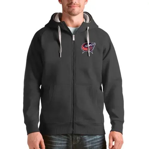 Antigua Charcoal Columbus Blue Jackets Logo Victory Full-Zip Hoodie by ANTIGUA