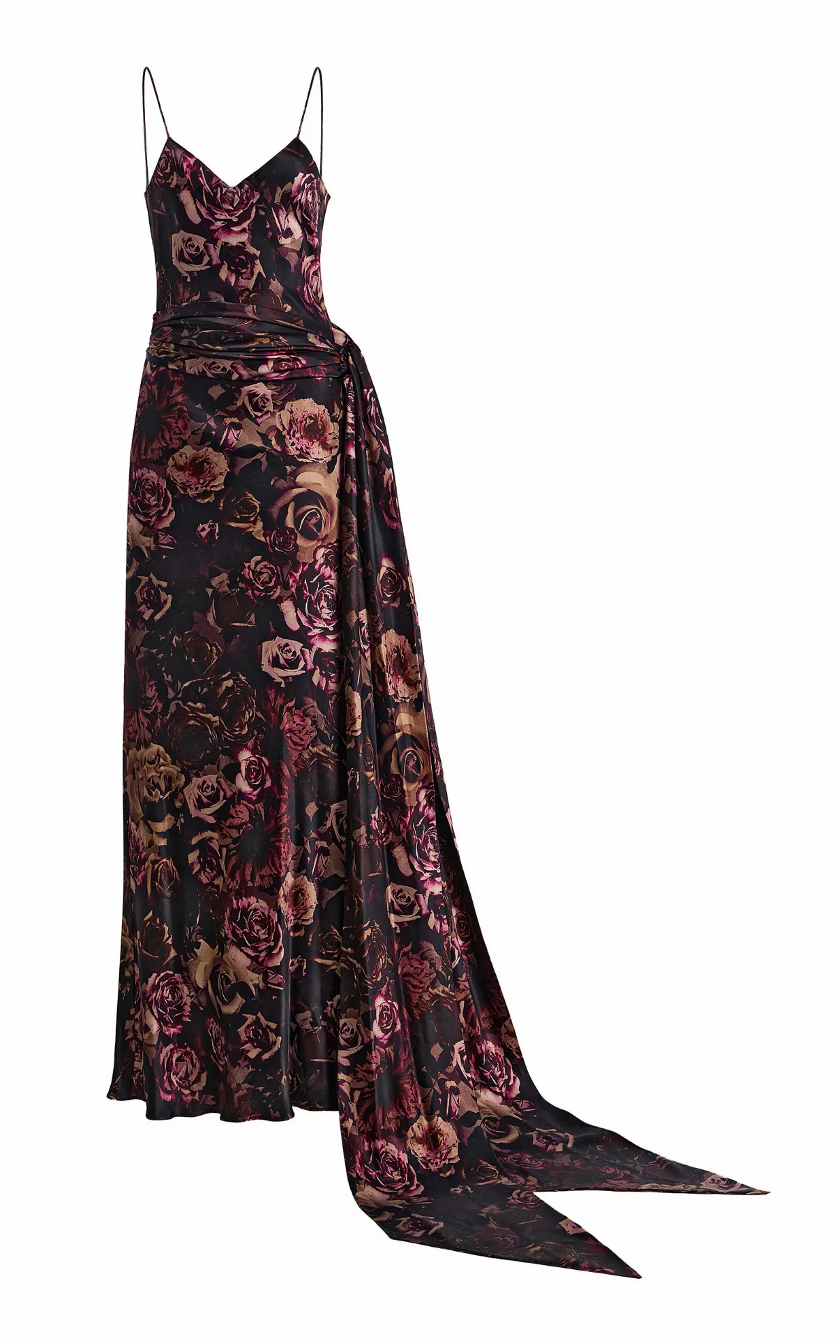 Rose-Print Silk-Satin Slip Scarf Gown by Rodarte