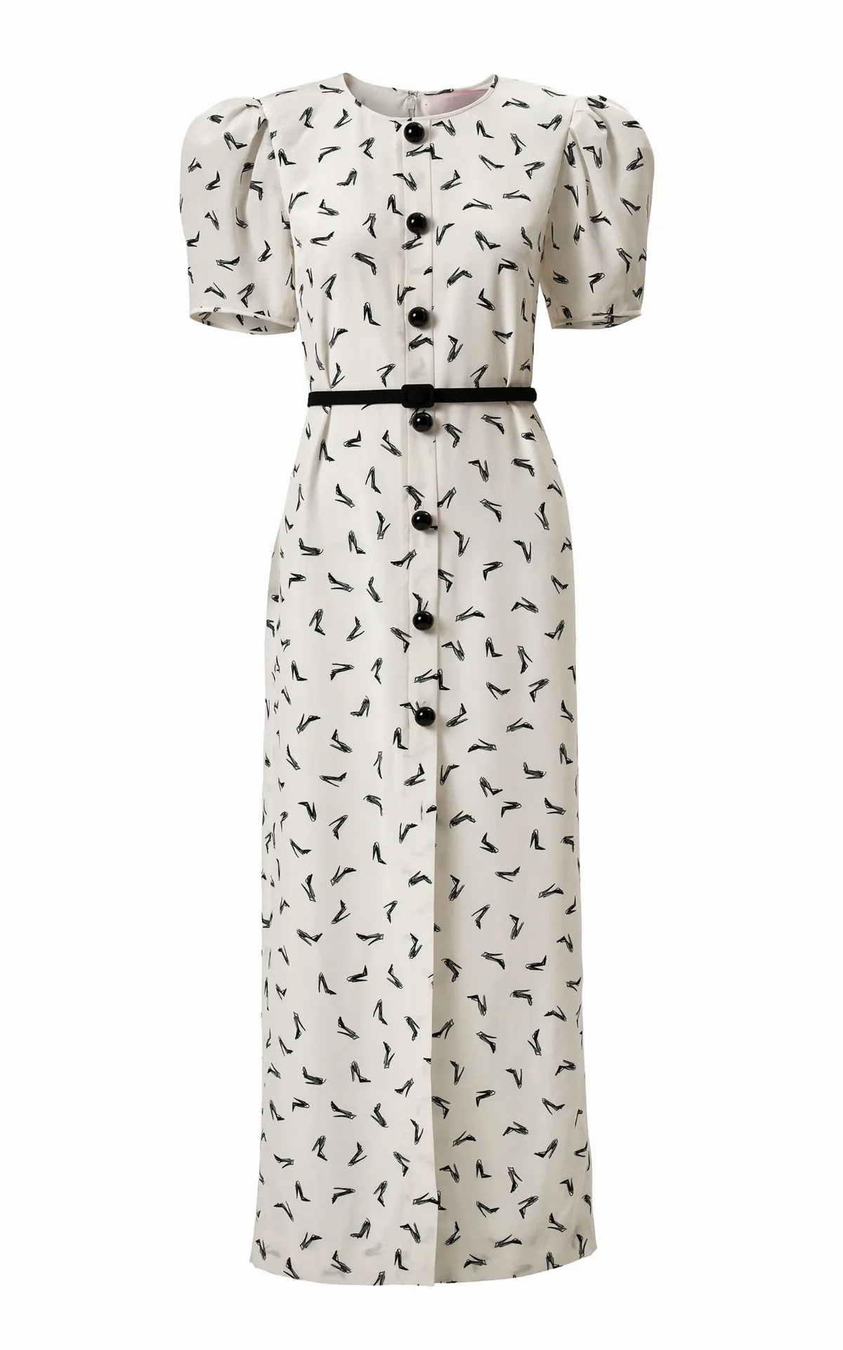 Belted Good Girl Shoe Print Ankle-Length Dress by Carolina Herrera