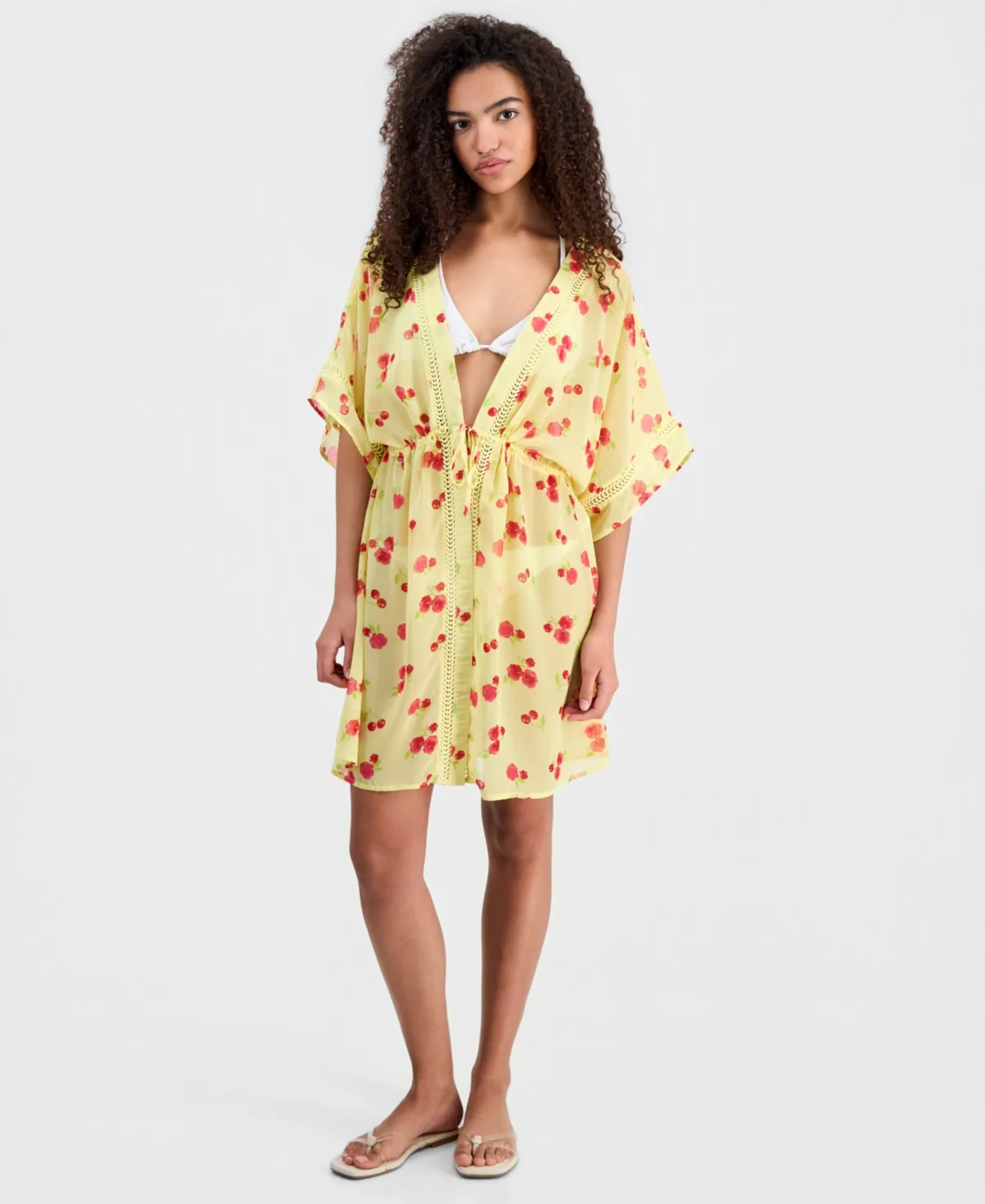 Printed V-Neck Swim Cover Up Kimono