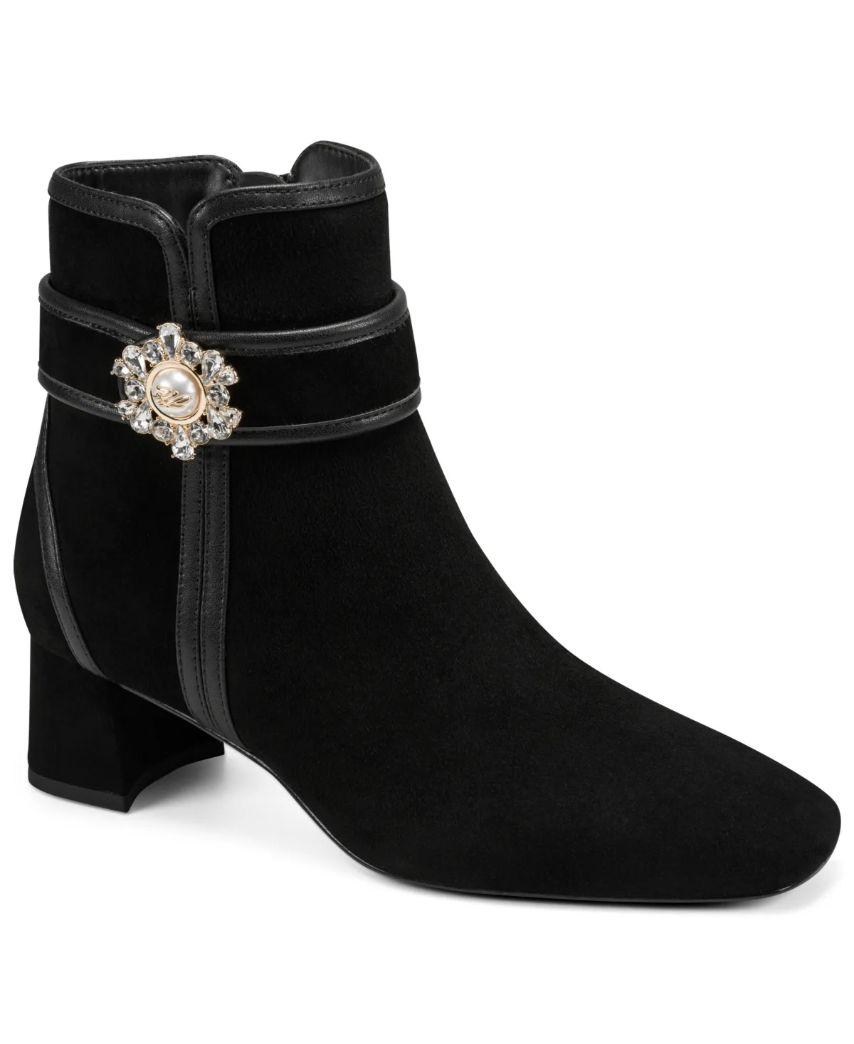 Serafina Embellished-Buckle Block-Heel Leather Booties