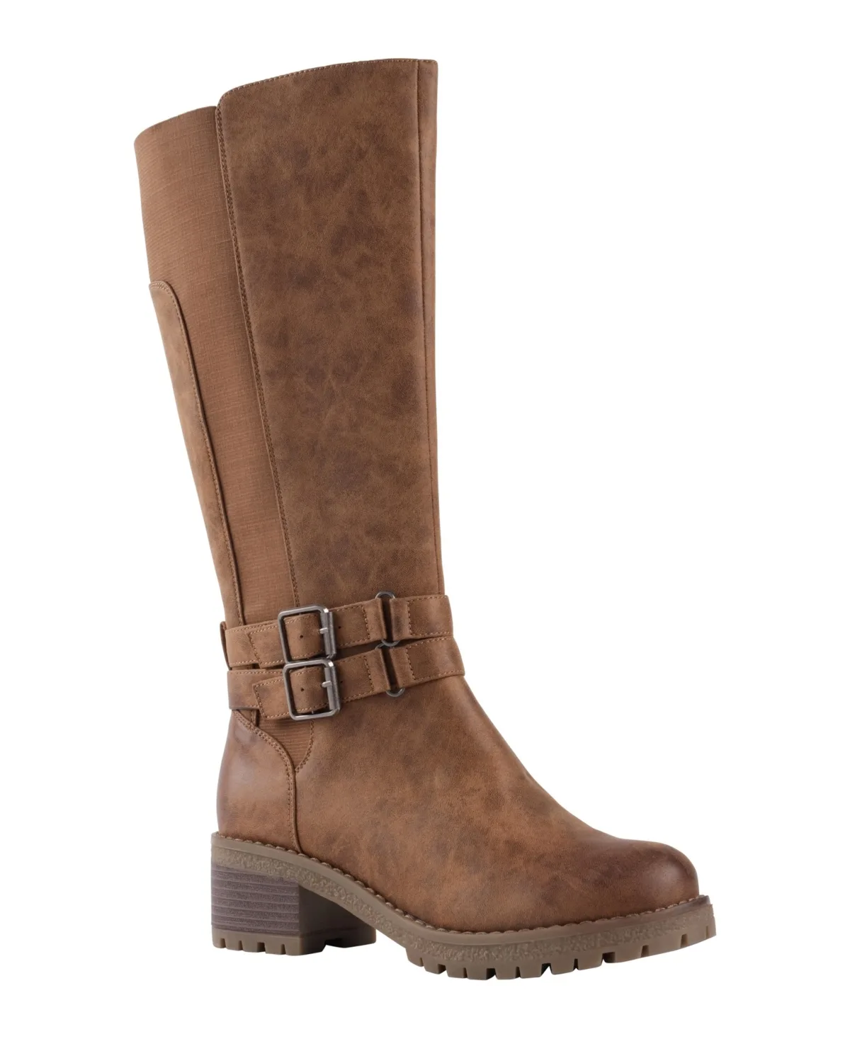 Jonah Lug Sole Block Heel Knee High Boots by Gc Shoes