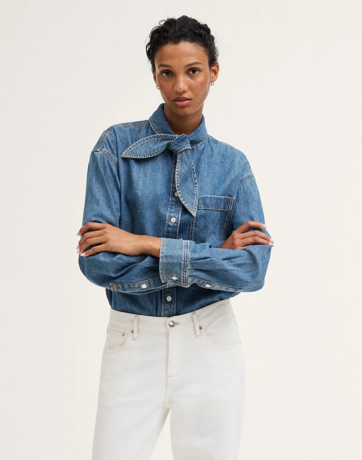Denim Tie-Neck Shirt by MW