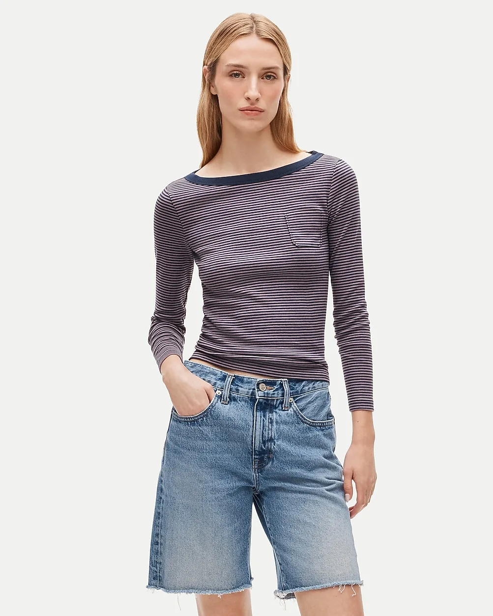 Perfect-Fit Three-Quarter Sleeve T-Shirt in Stripe by J.Crew