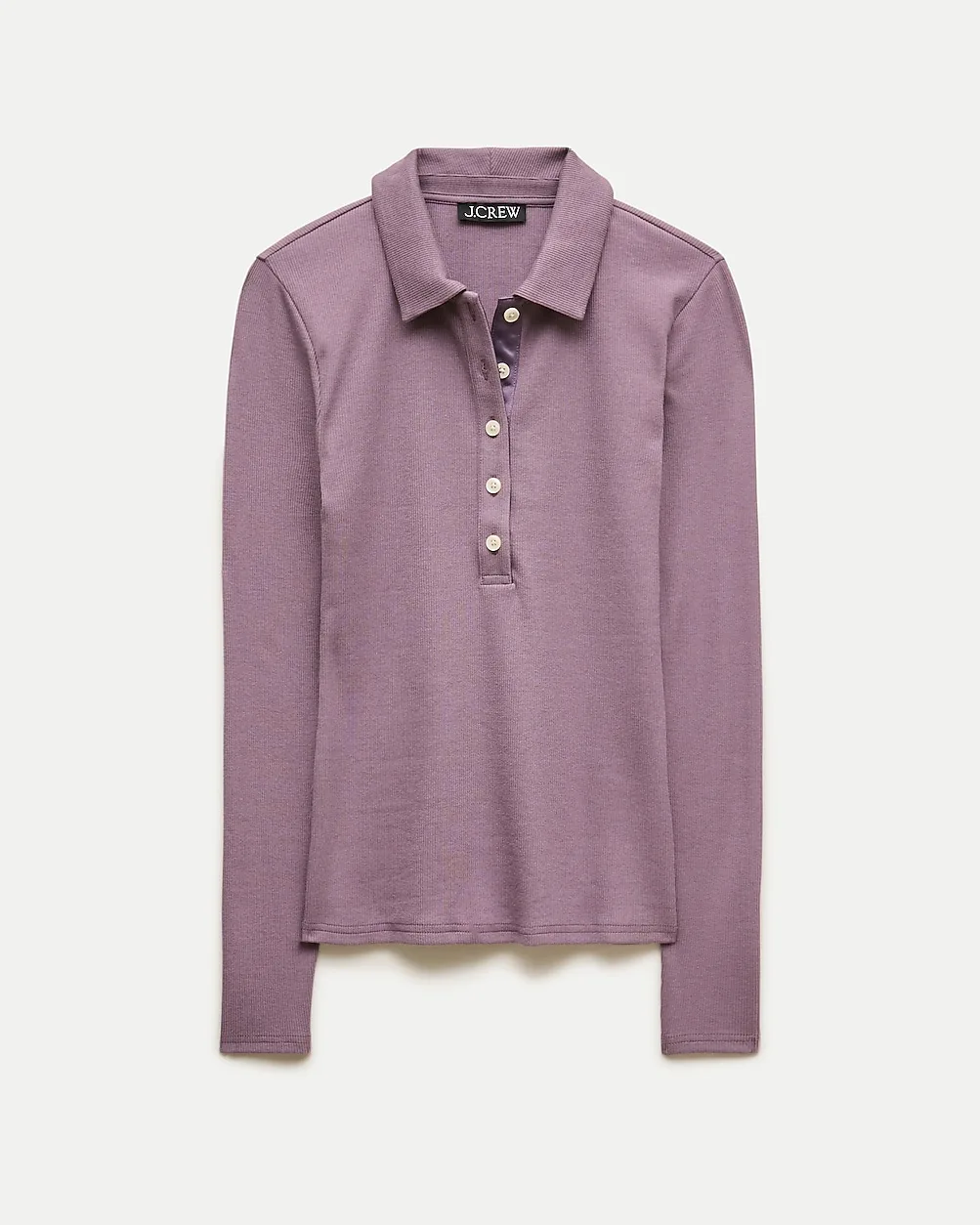 Perfect Rib Long-Sleeve Polo Shirt with Satin Trim by J.Crew