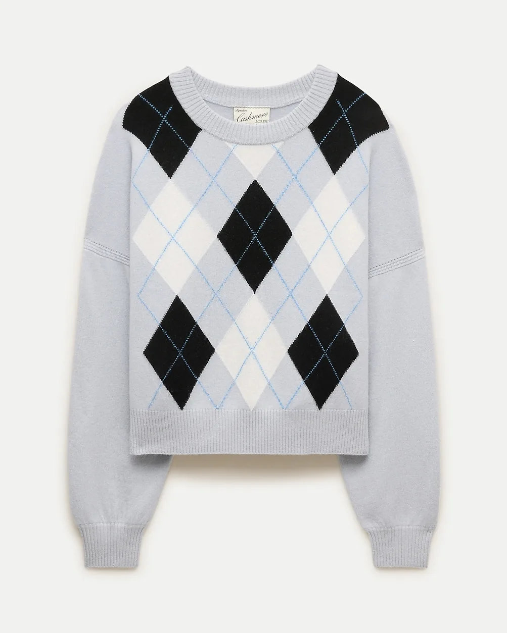 Cashmere Blouson-Sleeve Sweater in Argyle by J.Crew