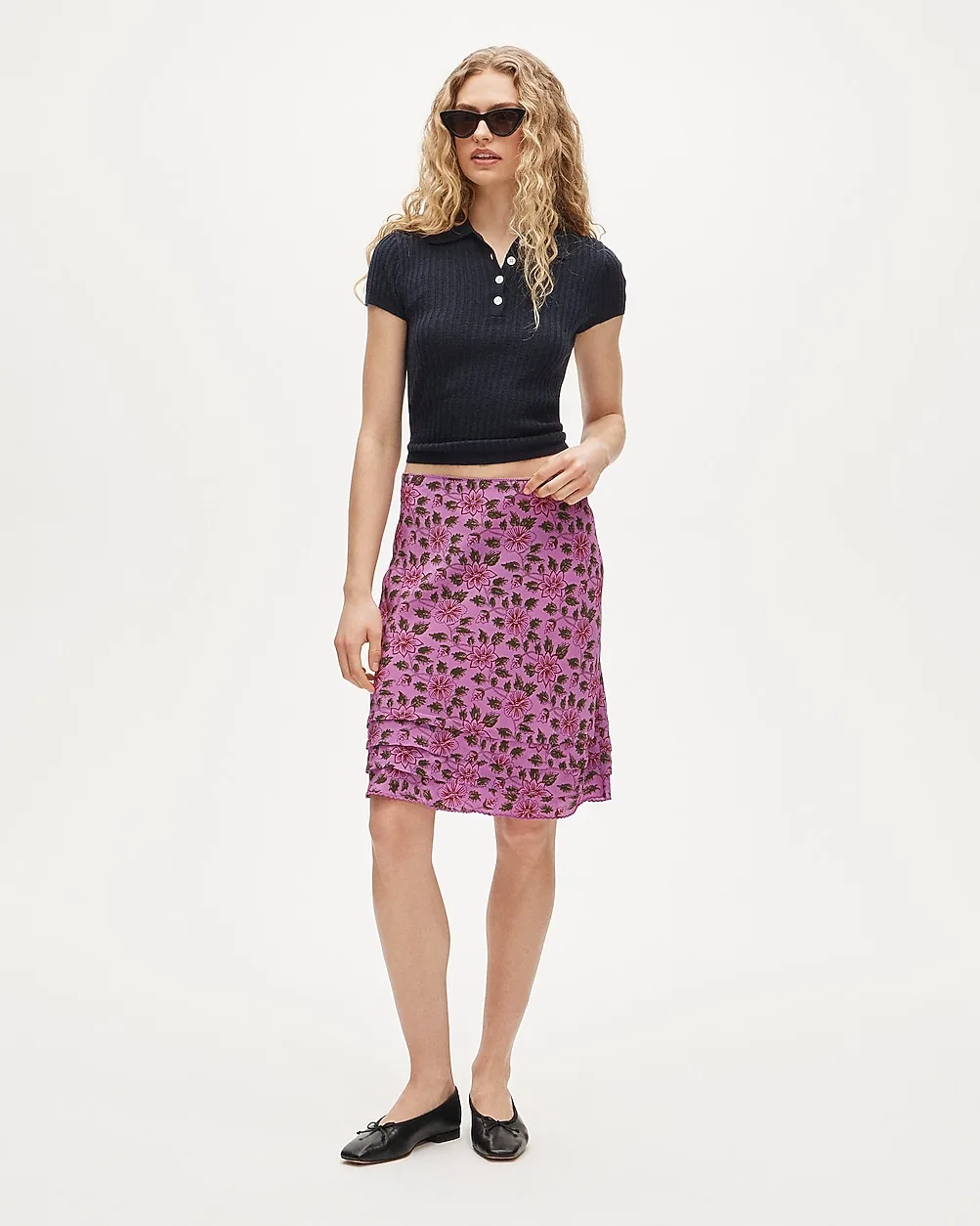 Ruffle-Trim Slip Skirt in Floral Crepe De Chine by J.Crew