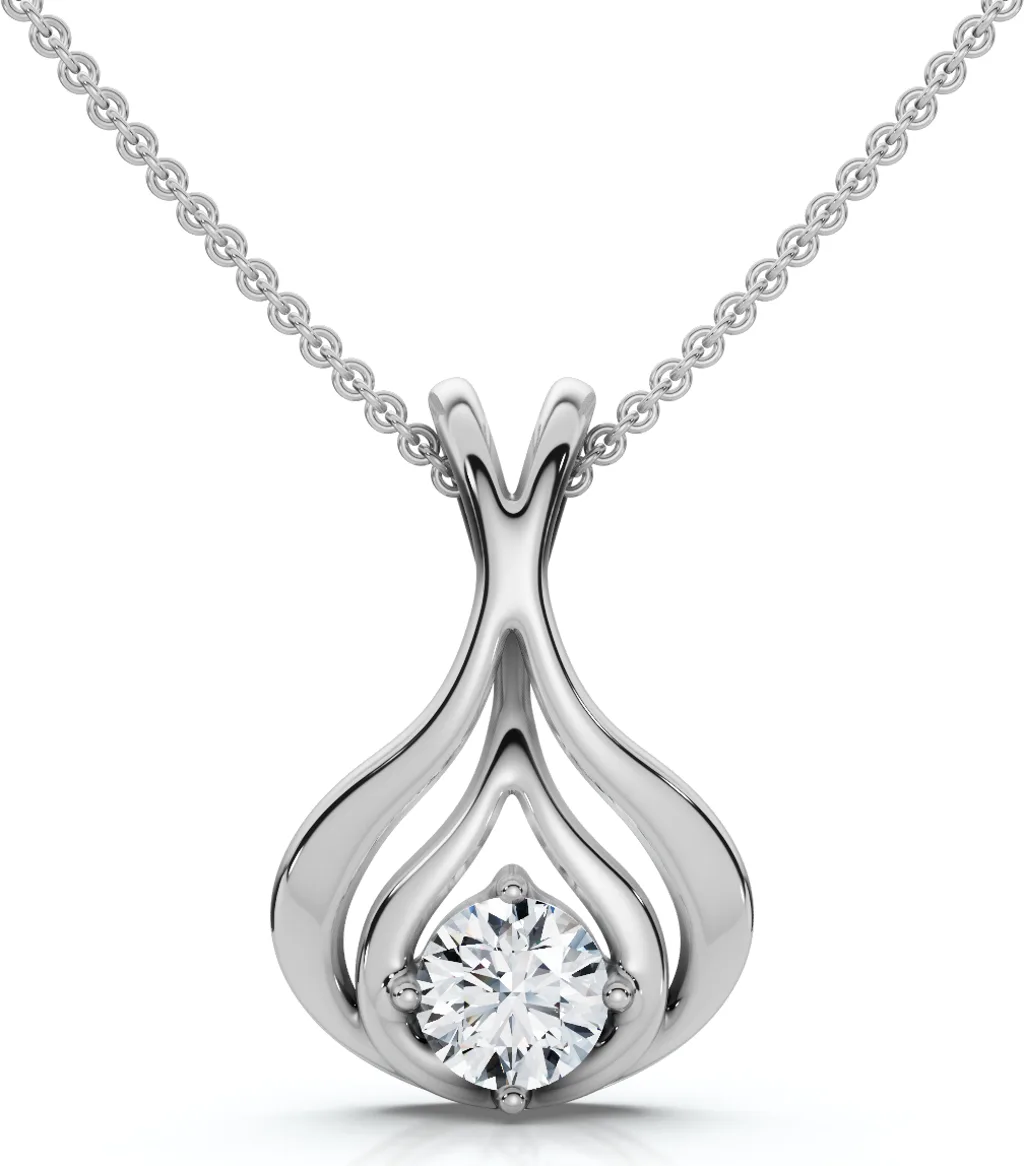 1/5Ct Solitaire Lotus Diamond Pendant 14k Gold 18" Necklace Lab Grown by Bliss Diamond
