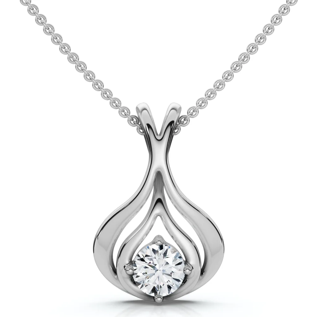 1/5Ct Solitaire Lotus Diamond Pendant 14k Gold 18" Necklace Lab Grown by Bliss Diamond