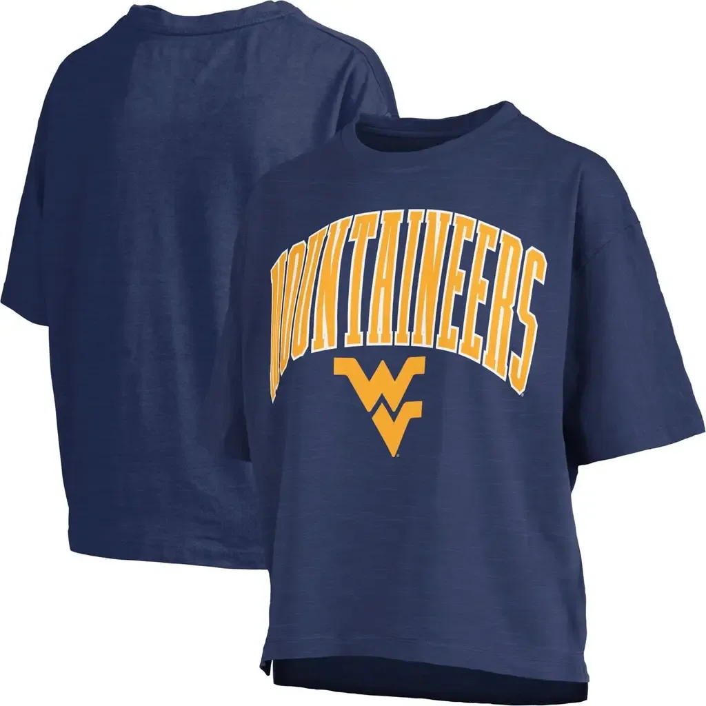 West Virginia Mountaineers Nelson Arch Over Logo Waist Length Oversized Slub T-Shirt by PRESSBOX