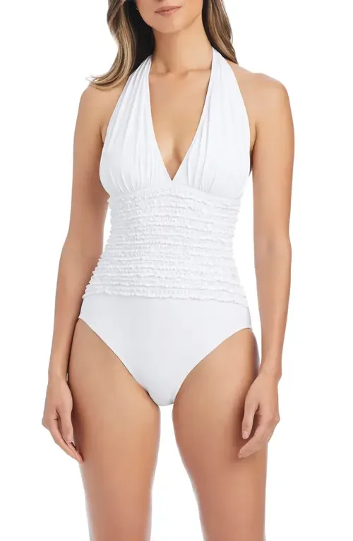 Ruffle Halter One-Piece Swimsuit by Rod Beattie