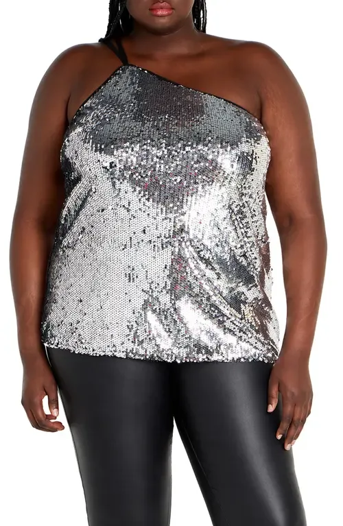 Lottie Sequin One-Shoulder Top by City Chic