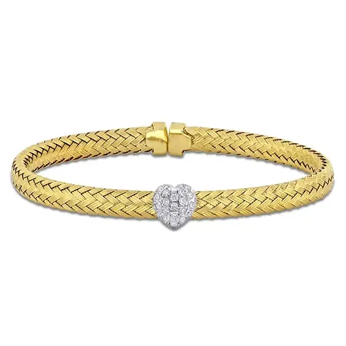 Cubic Zirconia Heart Weave Bangle Two-Tone by Julianna B.