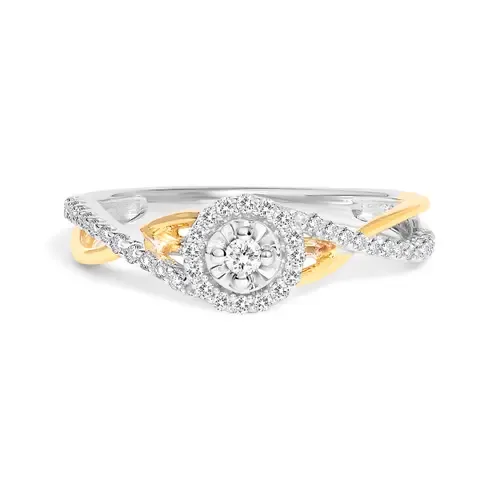 Silver 1/4 Cttw Diamond Bypass and Halo Promise Ring