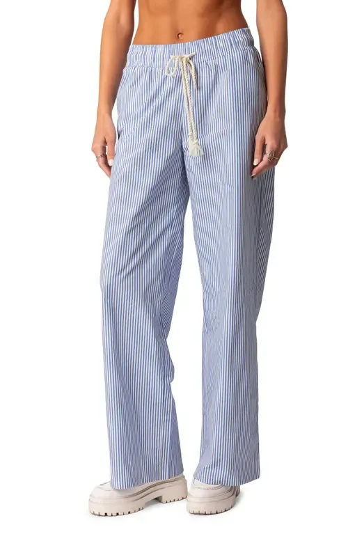 Stripe Wide Leg Drawstring Cotton Pants by EDIKTED