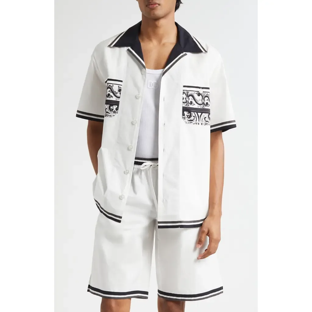 Majolica Print Cotton Poplin Camp Shirt