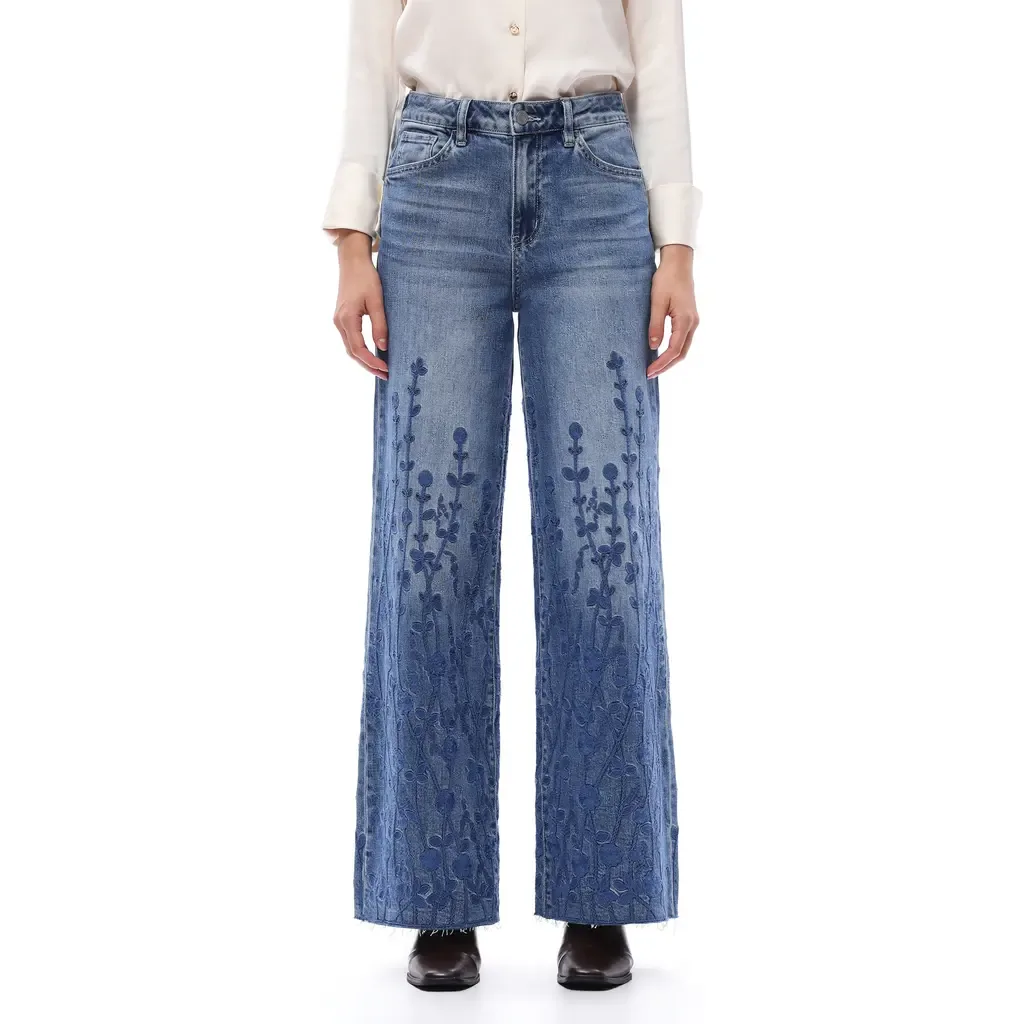 Embroidered High Waist Wide Leg Jeans by Bayeas