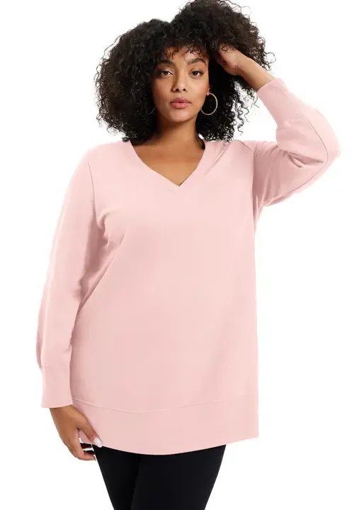 V Neck French Terry Sweatshirt by June + Vie