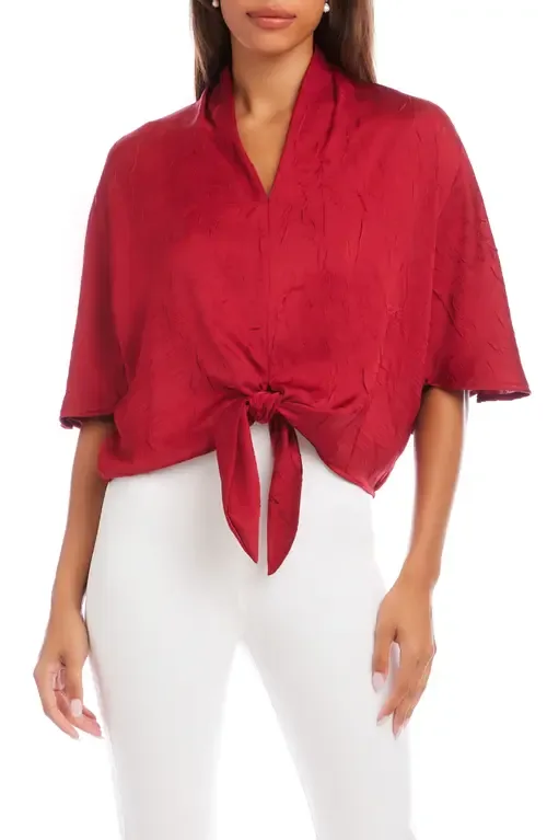 Flare Sleeve Tie Front Satin Top by Karen Kane