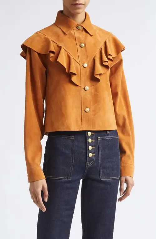 Matilde Ruffle Suede Jacket by Ulla Johnson