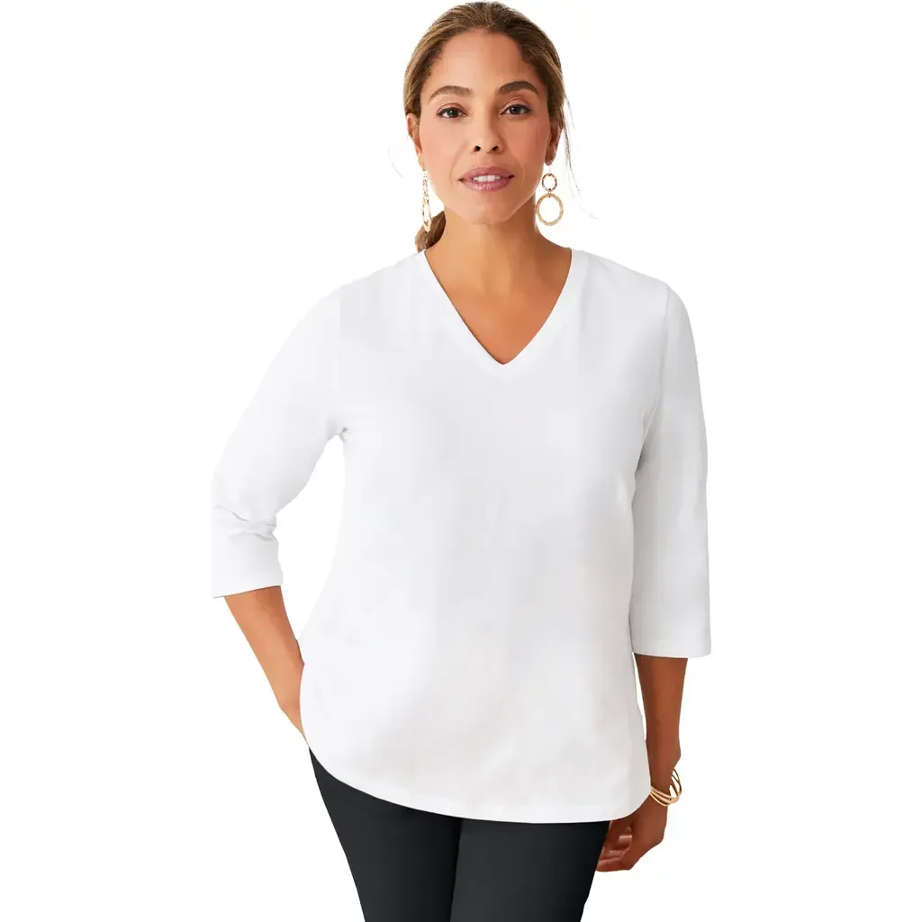 Stretch Cotton V-Neck Tee by Jessica London