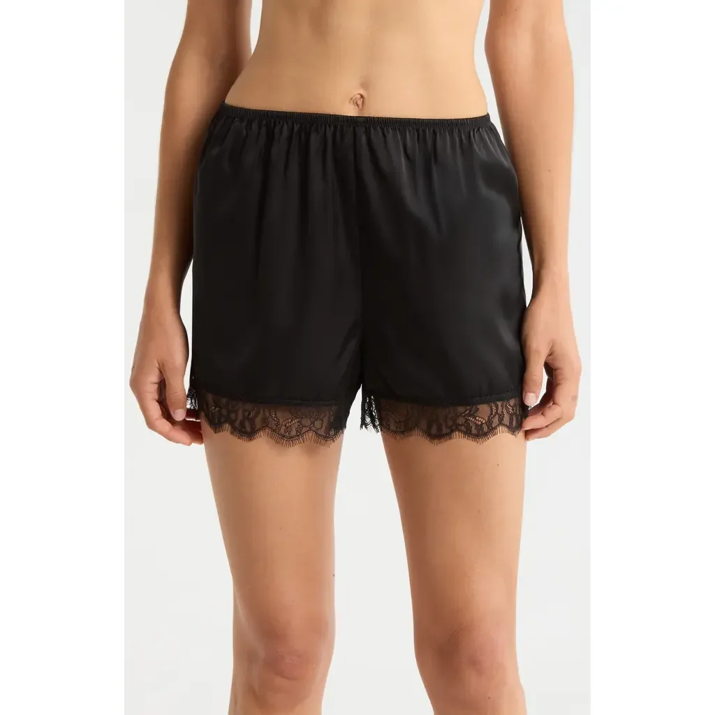 Scalloped Lace Trim Satin Tap Shorts by Nordstrom