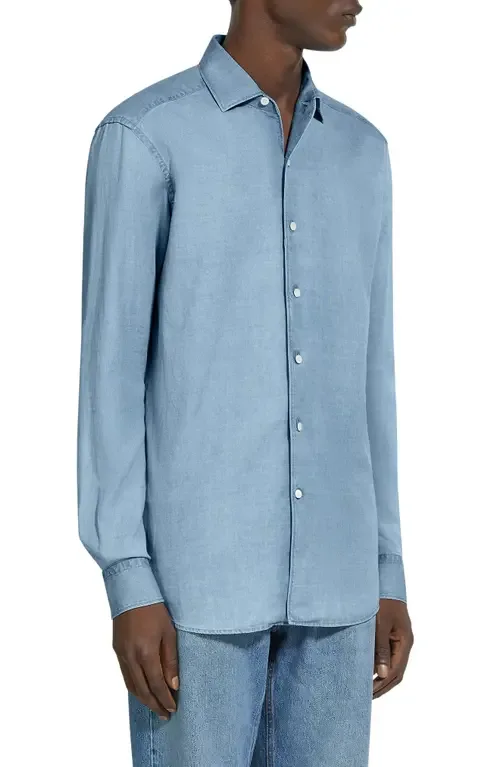 Bleached Button-Up Denim Shirt by ZEGNA