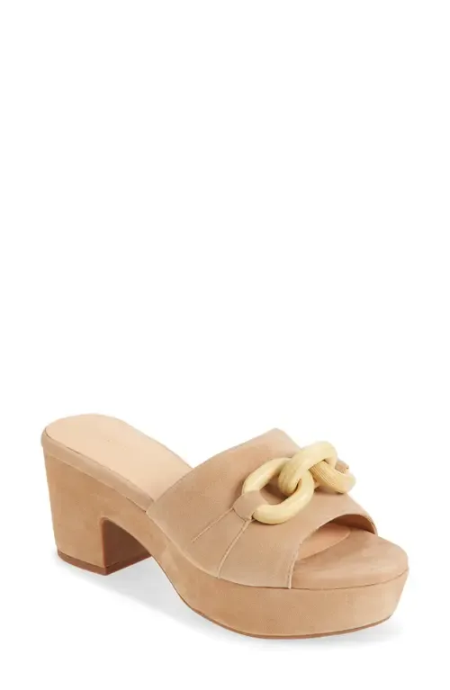 Grecia Platform Slide Sandal in Latte Suede