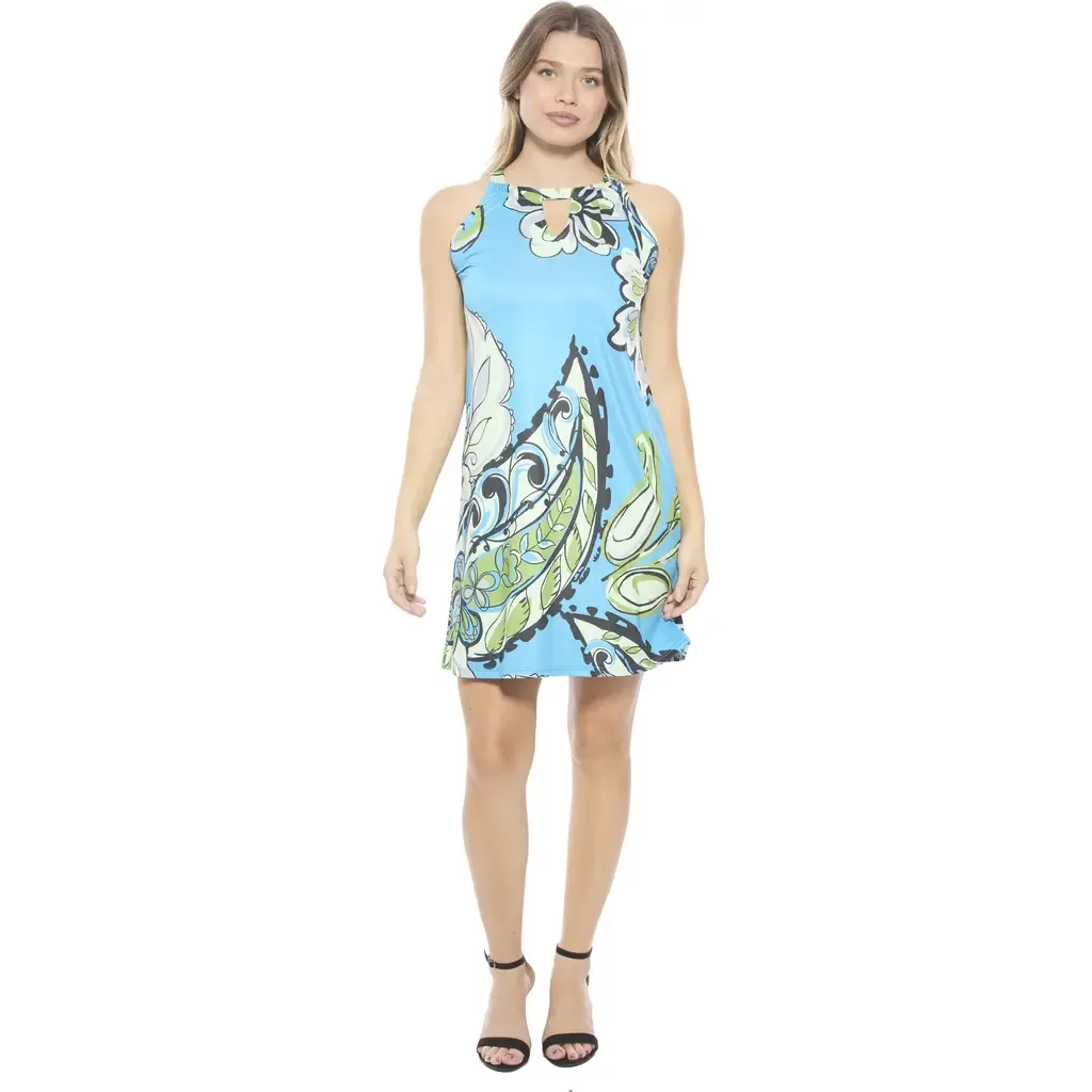 Paisley Knee Length Paisley Sleeveless Keyhole Dress by 24seven Comfort Apparel