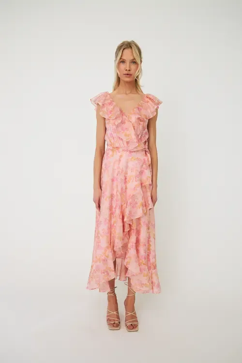 Landoncras Ruffle Detail Wrap Midi Dress