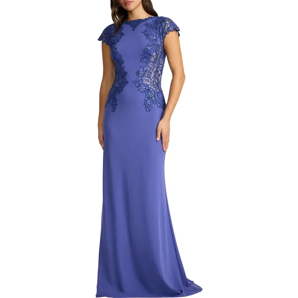 Embroidered Detail Cotton Blend Body-Con Gown by Tadashi Shoji