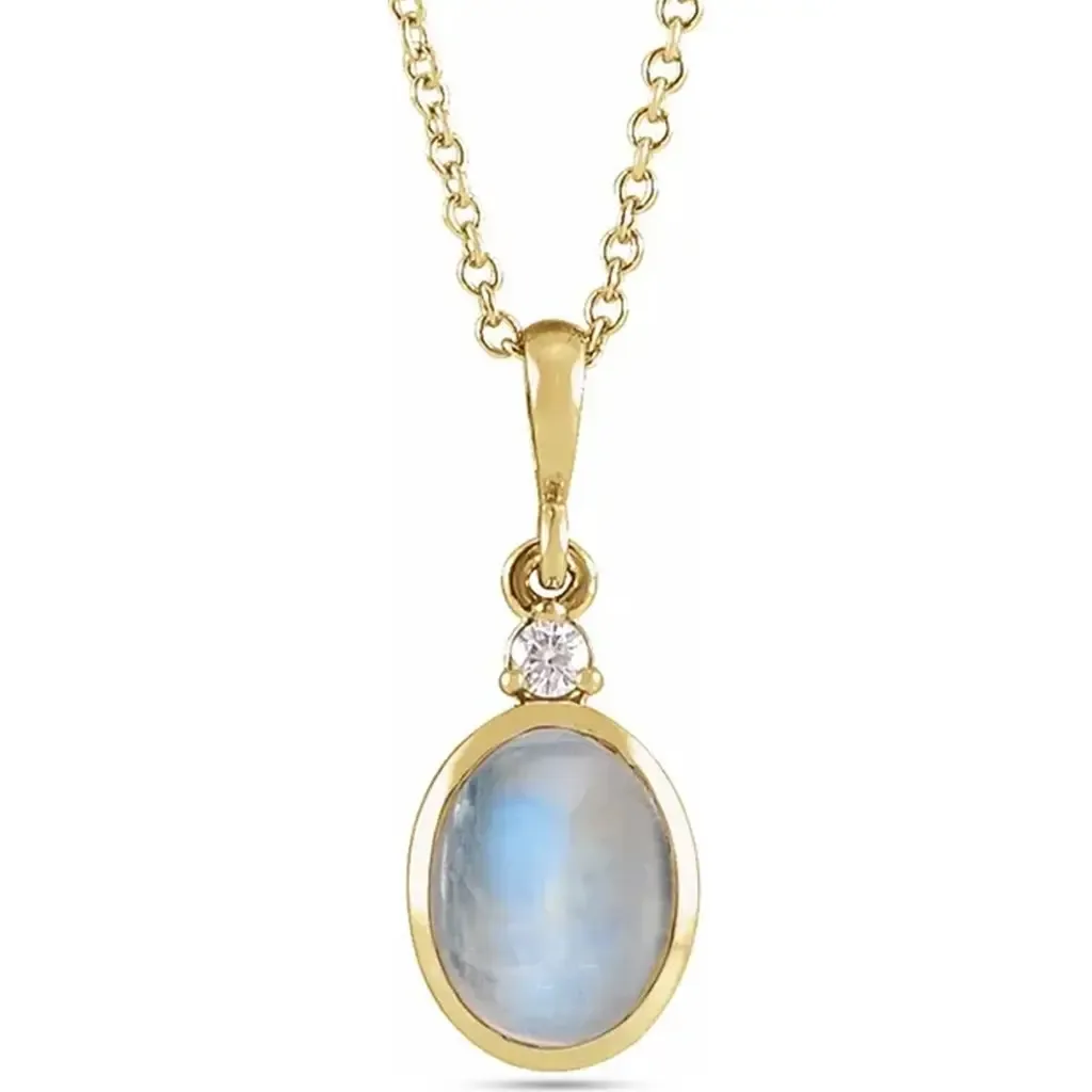 Oval Natural White Ethiopian Opal & Diamond Pendant Necklace 14K 1.57ct by ALLUREZ