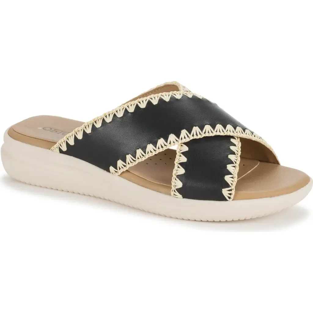 Dolinda Slide Sandal in Black Leather by Baretraps Origins