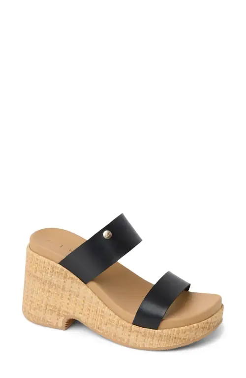 Sunset Ibiza Platform Slide Sandal in Black/Raffia by Reef