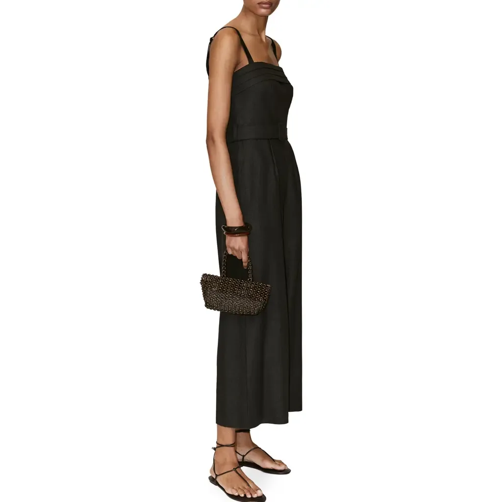 Belted Sleeveless Linen Blend Jumpsuit by MANGO