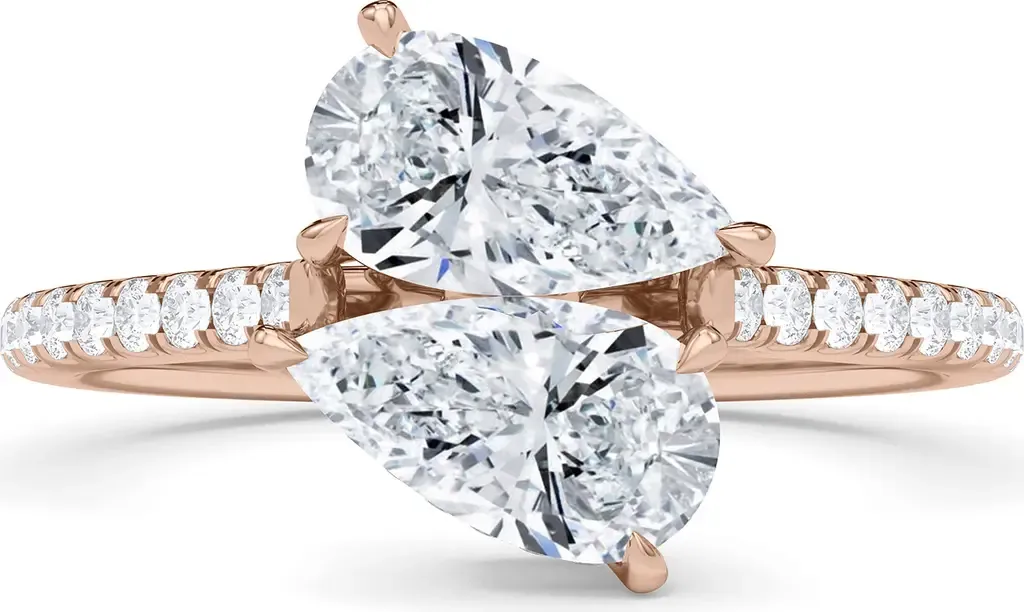Twin Pear Cut Pavé Lab Grown Diamond Ring in 18K Rose Gold by HauteCarat