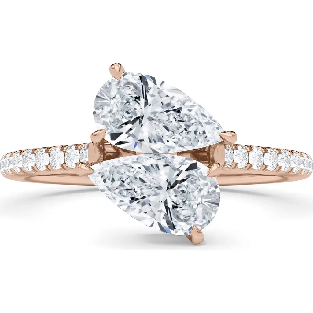 Twin Pear Cut Pavé Lab Grown Diamond Ring in 18K Rose Gold by HauteCarat