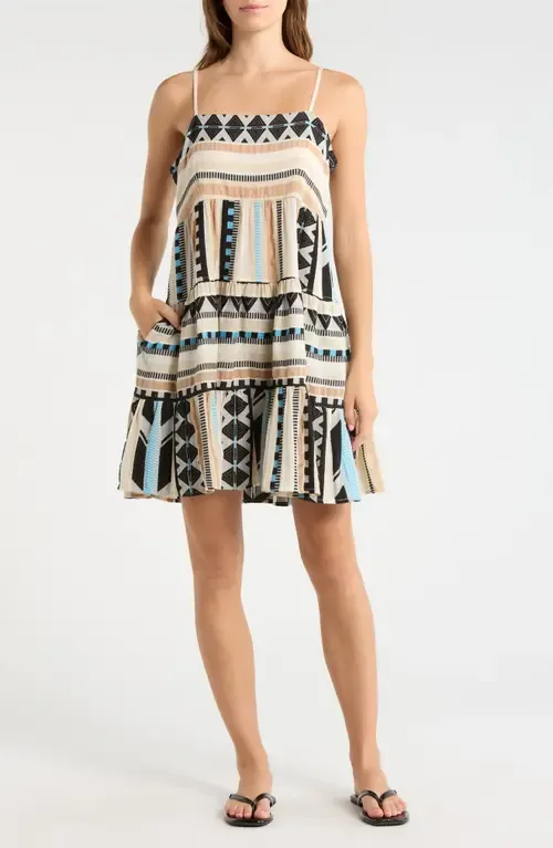 Tiered Cotton Cover-Up Dress in Neutral Aztec by Elan