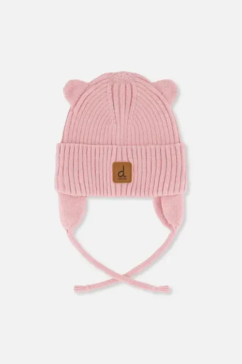 Ribbed Bear Ear Tie Strings Knit Hat by Deux par Deux