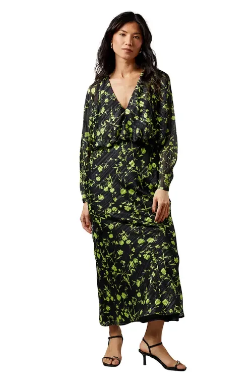 Shadow Stripe Floral Batwing Midi Dress by Warehouse