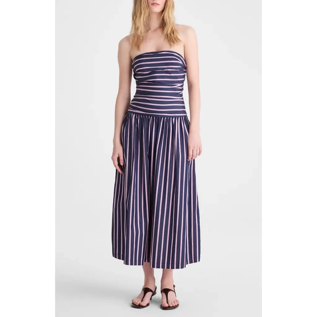 Stripe Strapless Ruched Midi Dress by Madewell