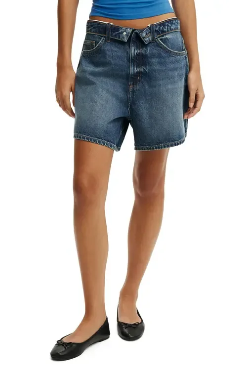High'90s Foldover Waistband Denim Shorts