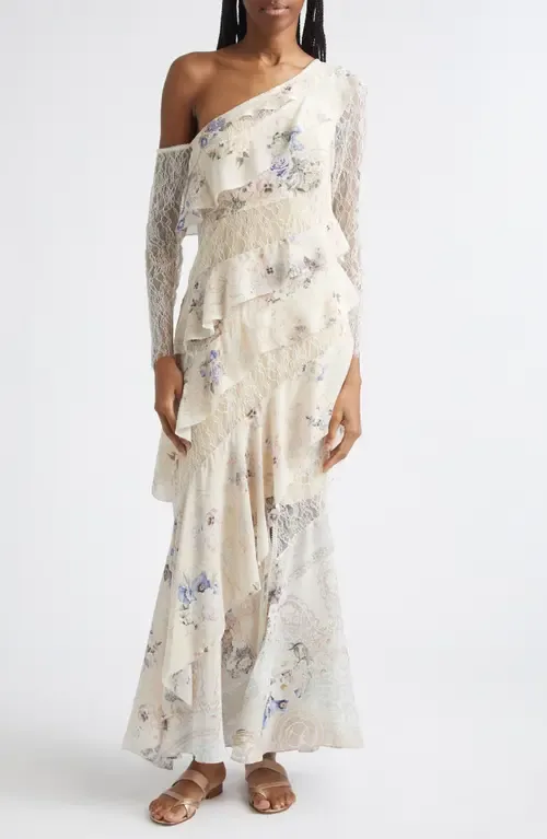 Asymmetric Frill Paneled One-Shoulder Long Sleeve Maxi Dress by Camilla