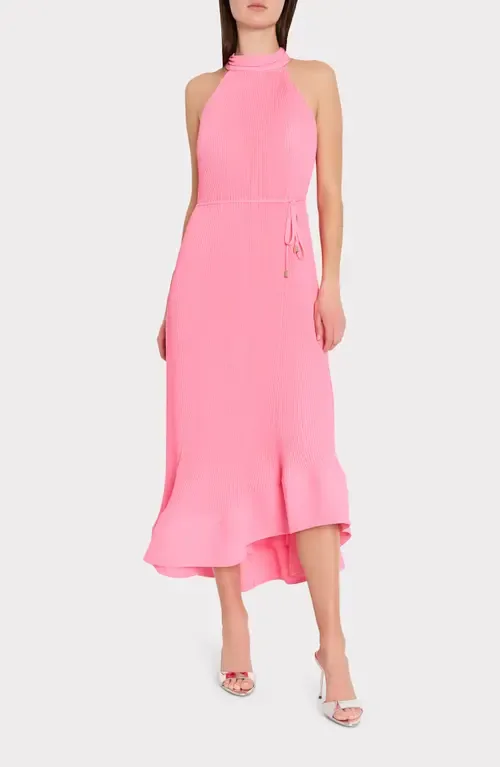 Nalani Pleated Sleeveless High-Low Midi Dress by Milly