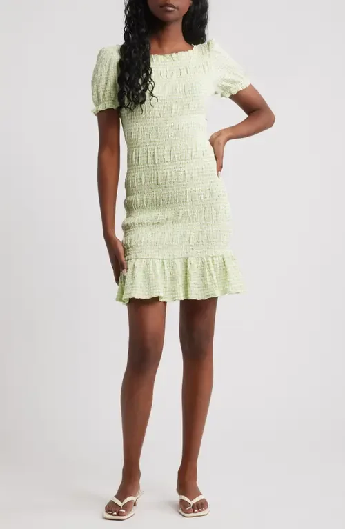 Shirred Gingham Stretch Cotton Blend Minidress by NEXT
