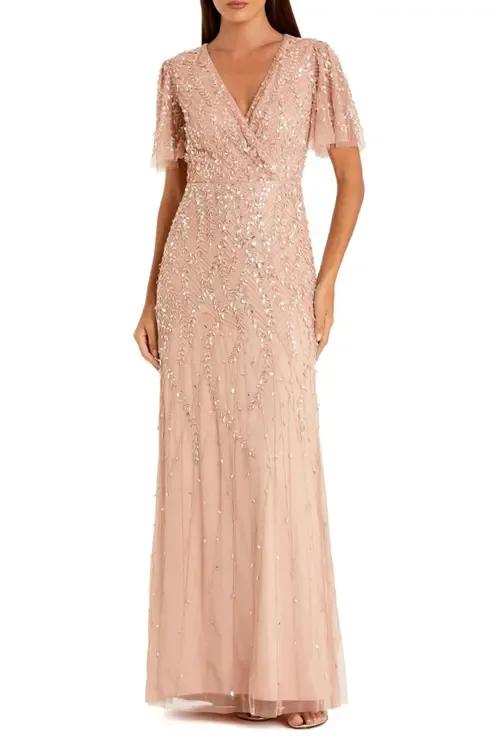 Embellished Flutter Sleeve Evening Gown by Mac Duggal