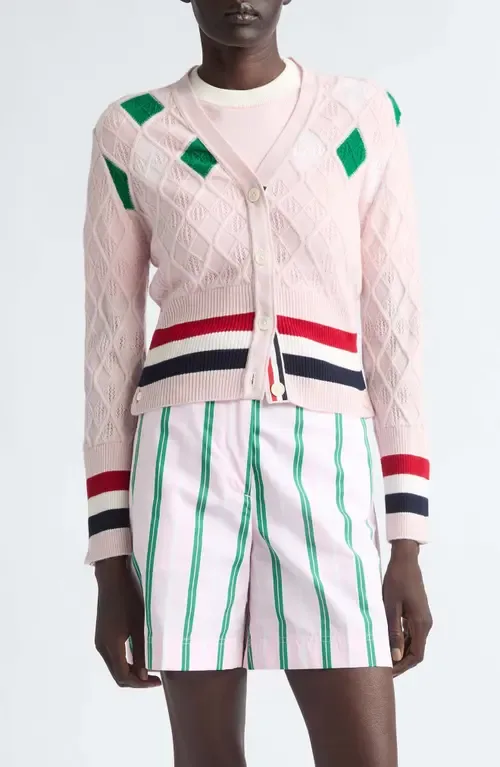 Argyle Intarsia Cashmere Pointelle Cardigan by Thom Browne