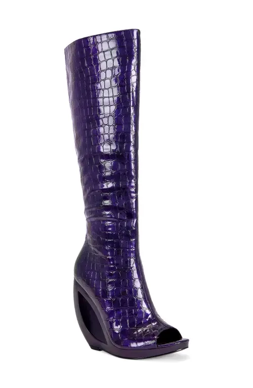 Camilla Croc Embossed Peep Toe Bootie by AZALEA WANG