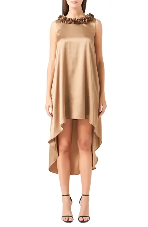 Rosette Collar Satin High-Low Dress by Endless Rose